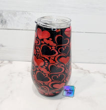 Load image into Gallery viewer, RTS Red Black Hearts Wine Tumbler
