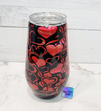 Load image into Gallery viewer, RTS Red Black Hearts Wine Tumbler
