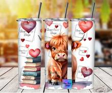 Load image into Gallery viewer, MTO Cow with Books &amp; Hearts Tumbler
