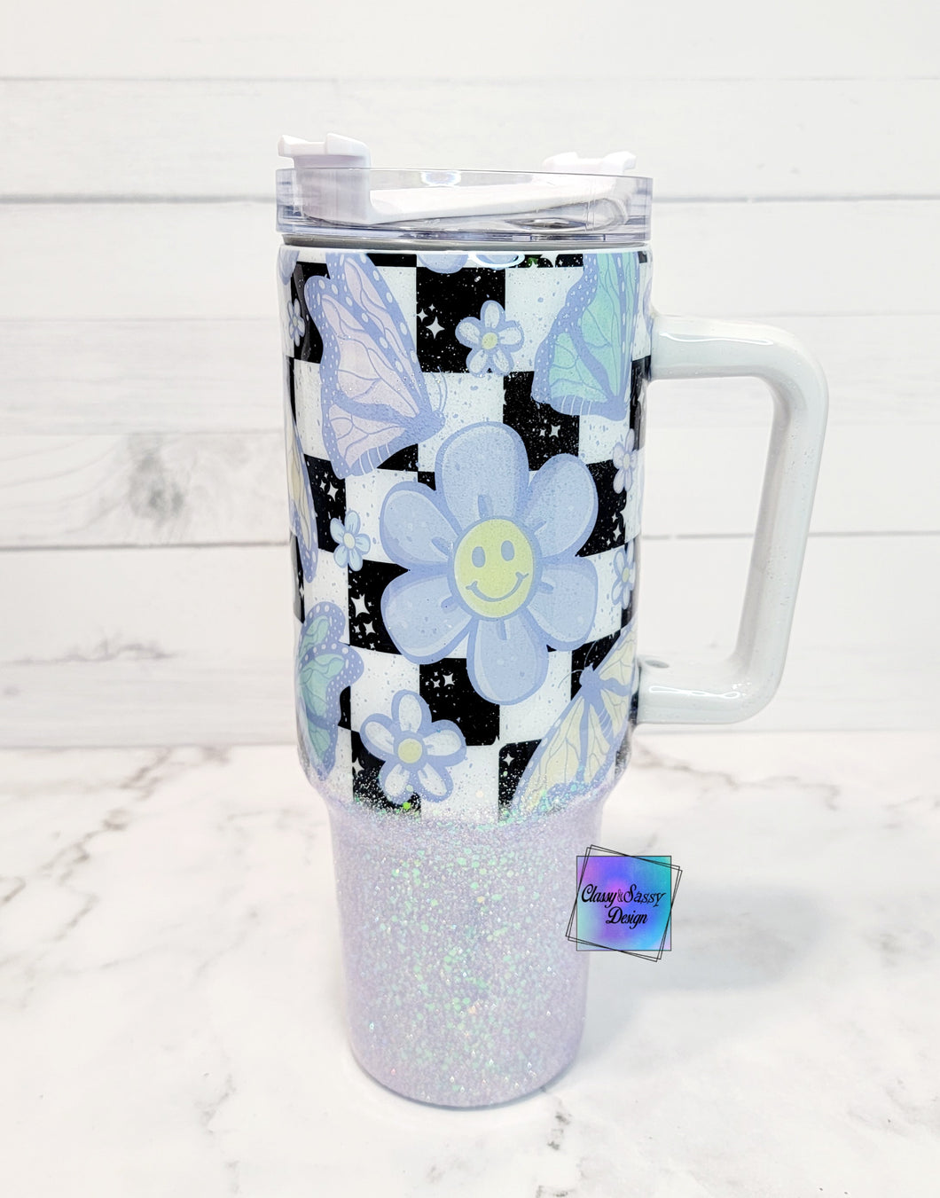 RTS 40oz Handled Butterfly Pastel Flower Tumbler