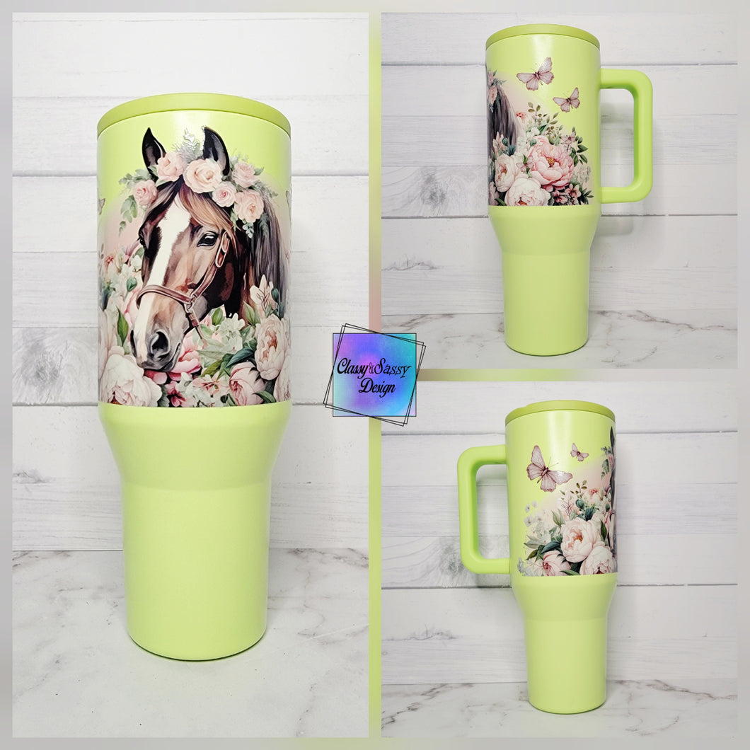RTS 40oz Horse Floral Tumbler