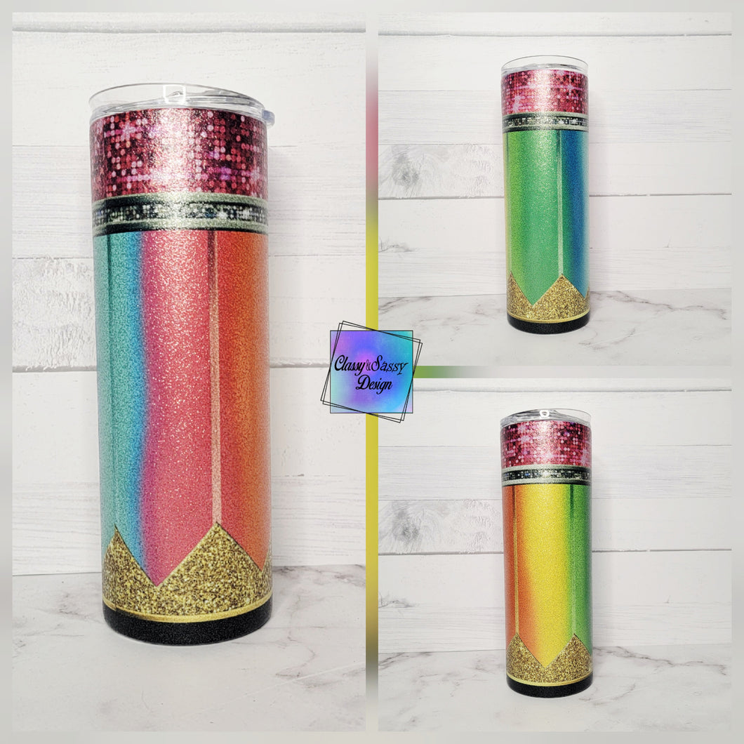 RTS 20oz Rainbow Glitter Pencil Tumbler