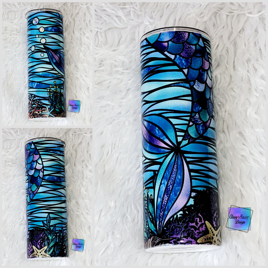 MTO Sublimation Stained Glass Mermaid Tail Tumbler