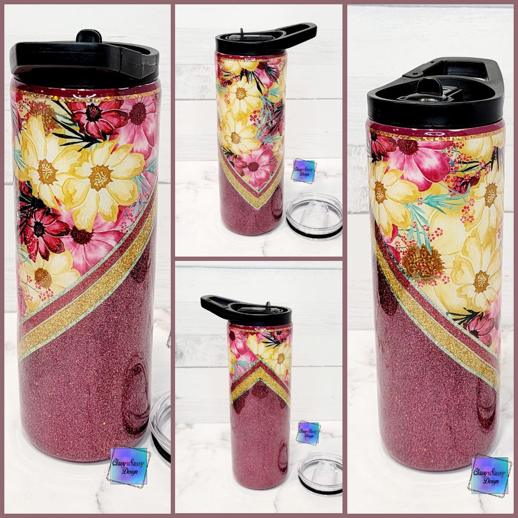 RTS Maroon & Gold Flowers Tumbler